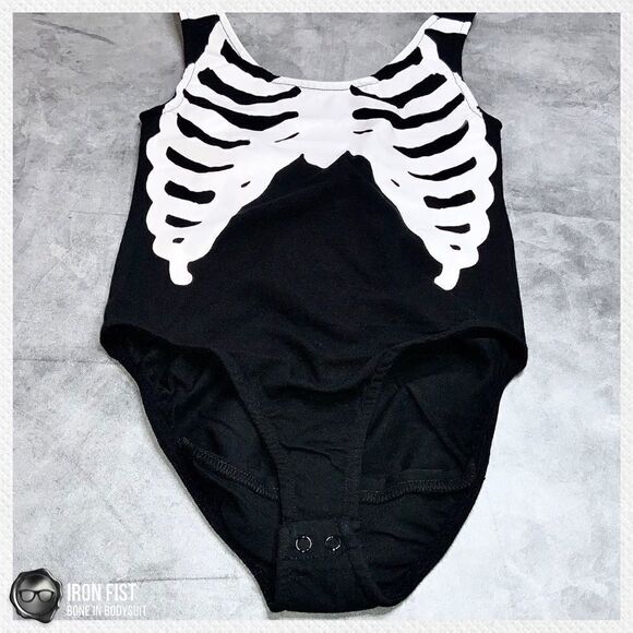 DOLLS KILL / IRON FIST BONE IN BODYSUIT IN BLACK & WHITE SKELETON HALLOWEEN GOTH - Picture 8 of 13